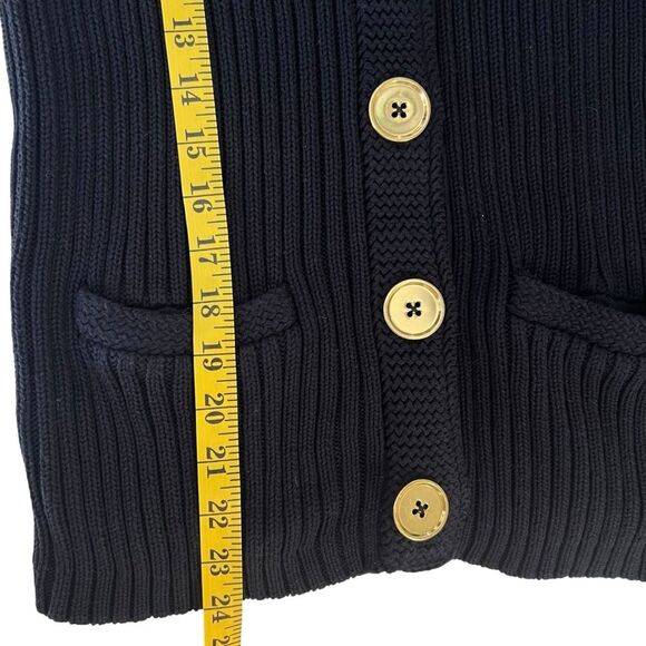 Talbots Women's Ribbed Knit Cardigan Size M Black Cotton Chunky Preppy Classic - Picture 5 of 7